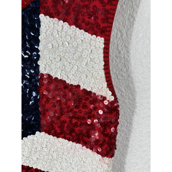 Escada Knit Top Size S Red American Flag Rayon Blend Stars Stripes Sleeveless - Picture 8 of 11